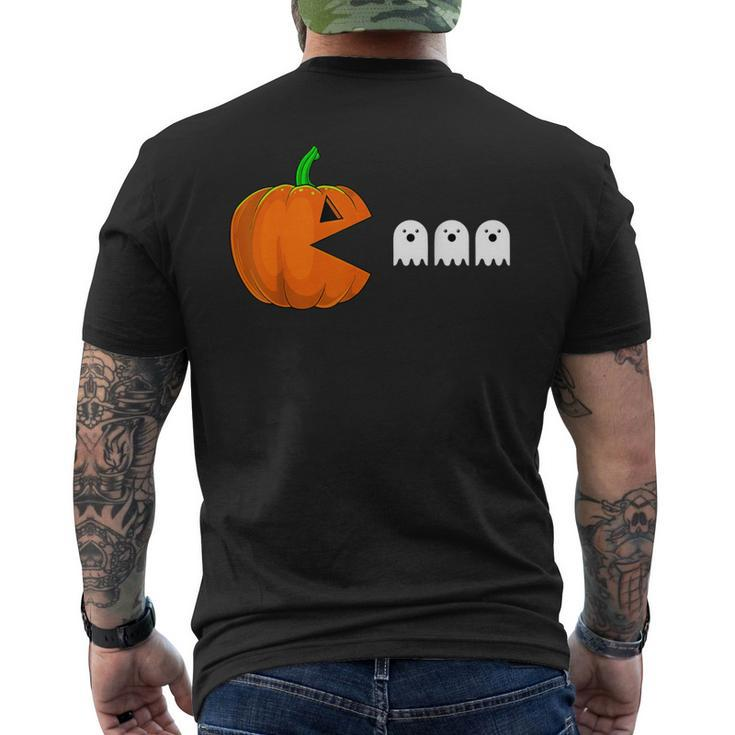 Halloween Pumpkin Eating Ghost Gamer Humor Novelty Men's T-shirt Back Print