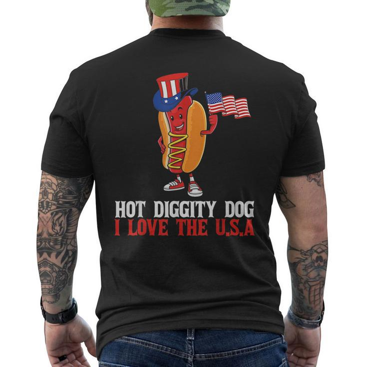 Funny Hot Diggity Dog I Love Usa American Flag 4Th Of July  Men's Crewneck Short Sleeve Back Print T-shirt