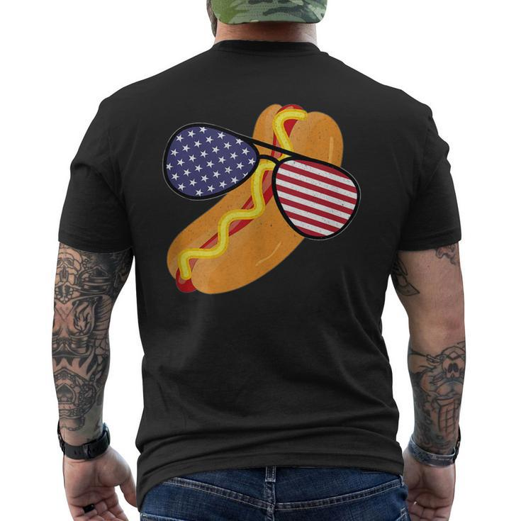 Funny Hot Dog Glasses 4Th Of July Usa Patriotic Hot Dog Flag Mens Back Print T-shirt