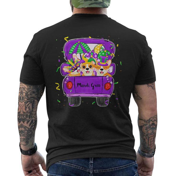 Funny Mardi Gras Truck Jester Corgi Dogs Fat Tuesday Parade   Mens Back Print T-shirt