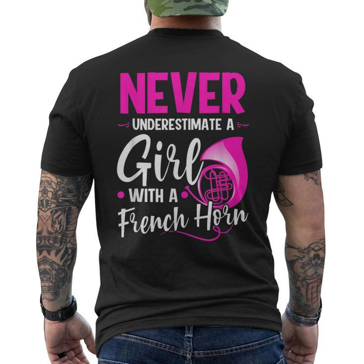 Funny Never Underestimate A Girl With A French Horn Mens Back Print T-shirt