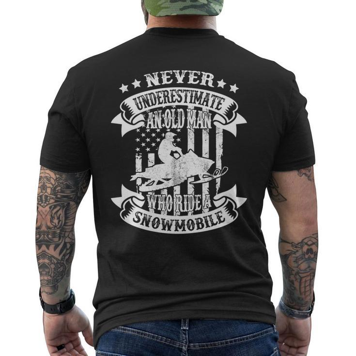 Funny Never Underestimate An Old Man Snowmobile Snowmobiling Mens Back Print T-shirt