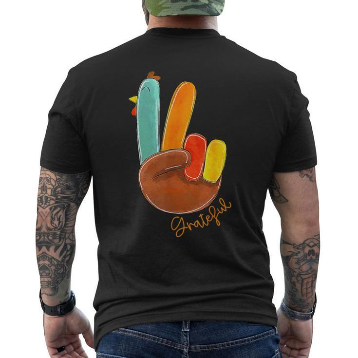 Peace Sign Turkey Hand Cool Thanksgiving Hippie Men Men's T-shirt Back Print