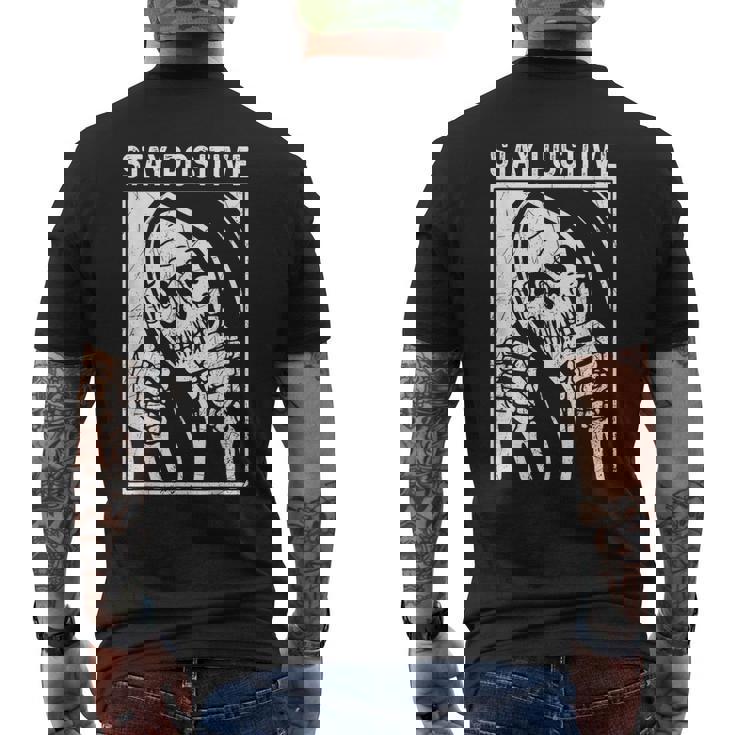 Funny Skull Stay Positive Skeleton Halloween Motivational Mens Back Print T-shirt