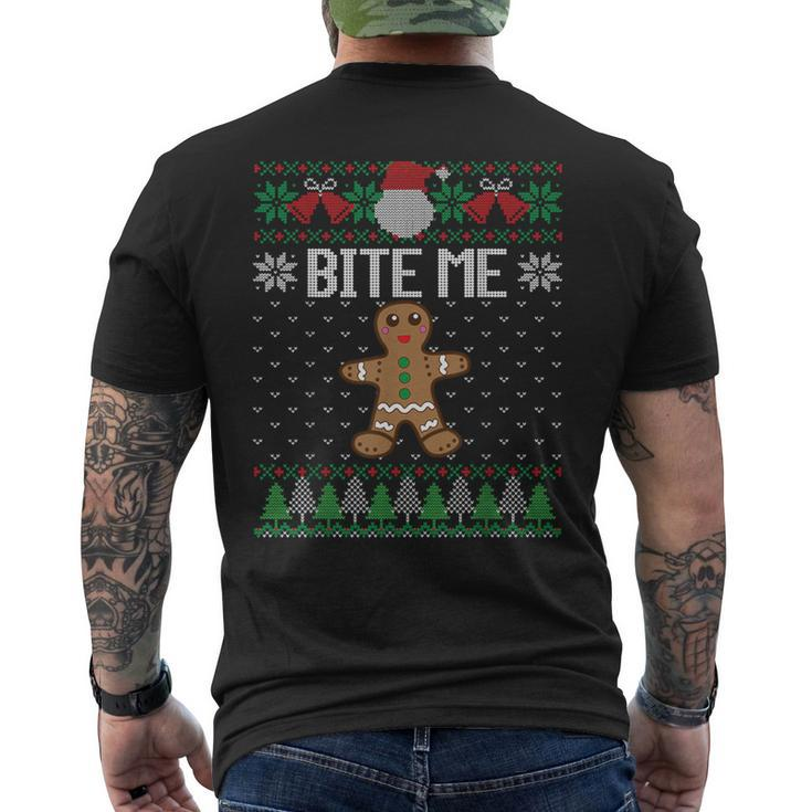 Ugly Christmas Sweater Bite Me Gingerbread Man Men's T-shirt Back Print