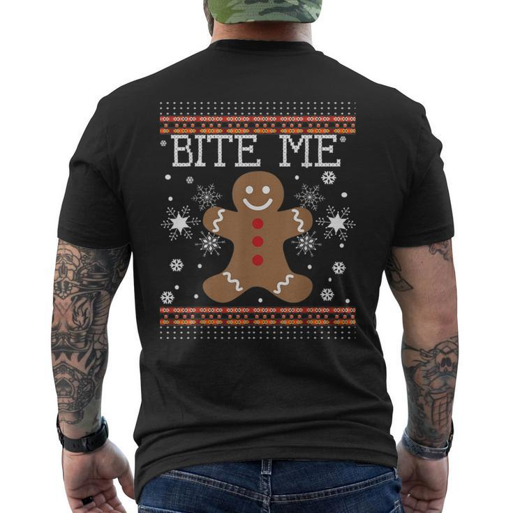 Ugly Xmas Sweater Bite Me Gingerbread Man Cookies Pj Men's T-shirt Back Print