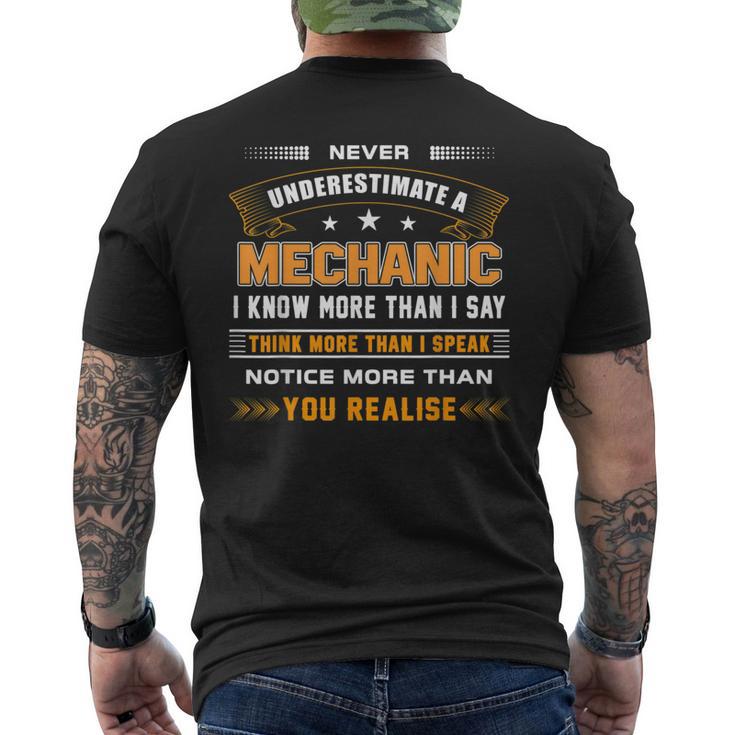 Never Underestimate Mechanic Engineer Technician Men's T-shirt Back Print