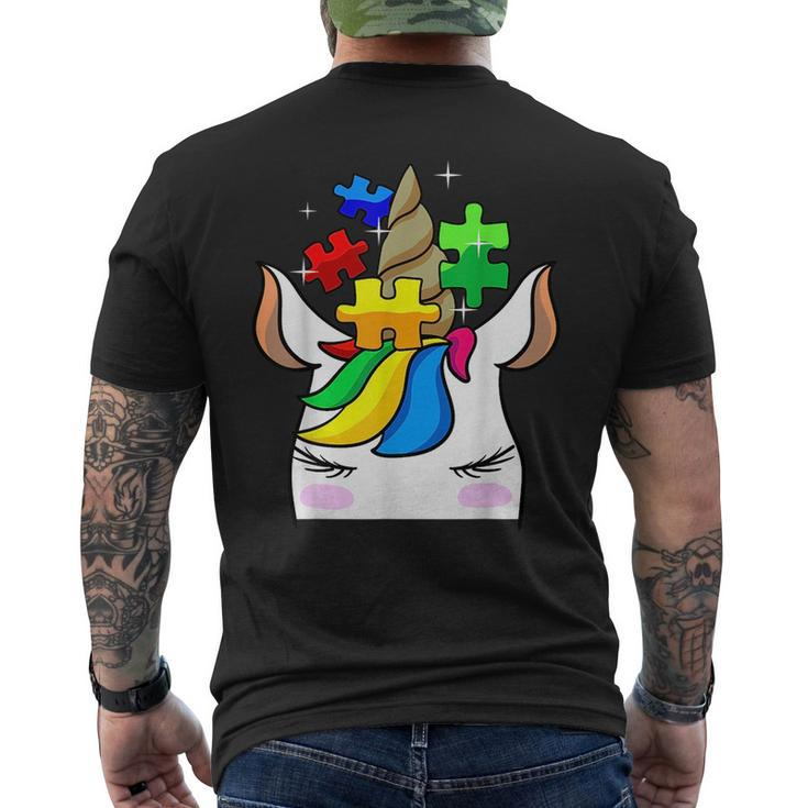 Funny Unicorn Autism Awareness Puzzle Pieces Gift Girls Kids Unicorn Funny Gifts Mens Back Print T-shirt