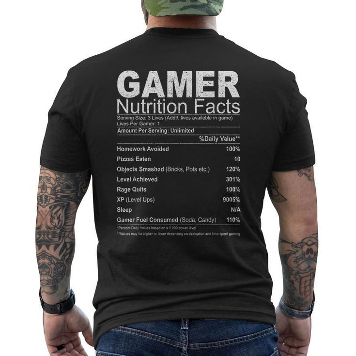 Funny Video Games Player Nutrition Facts Gift Gaming  Mens Back Print T-shirt