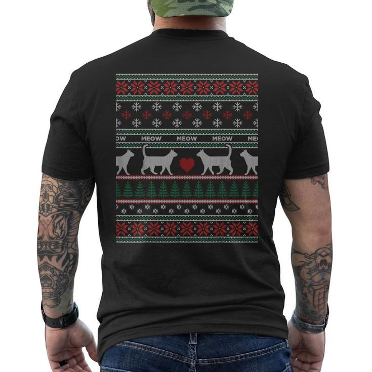 Xmas Kitty Ugly Christmas Sweater Style Cat Lover Men's T-shirt Back Print