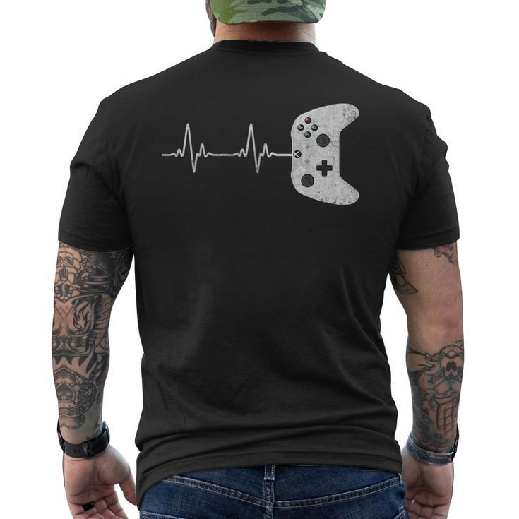 Gamer Heartbeat Funny Vintage Game Controller Mens Back Print T-shirt