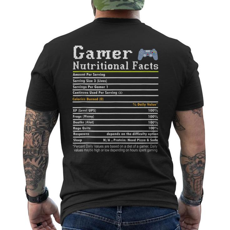 Gamer Nutritional Facts Funny Gamer Life Video Gaming Gamer  Mens Back Print T-shirt