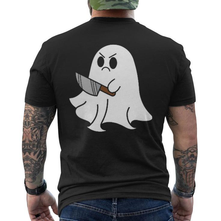Ghost Holding Knife Halloween Costume Ghoul Spirit Men's T-shirt Back Print