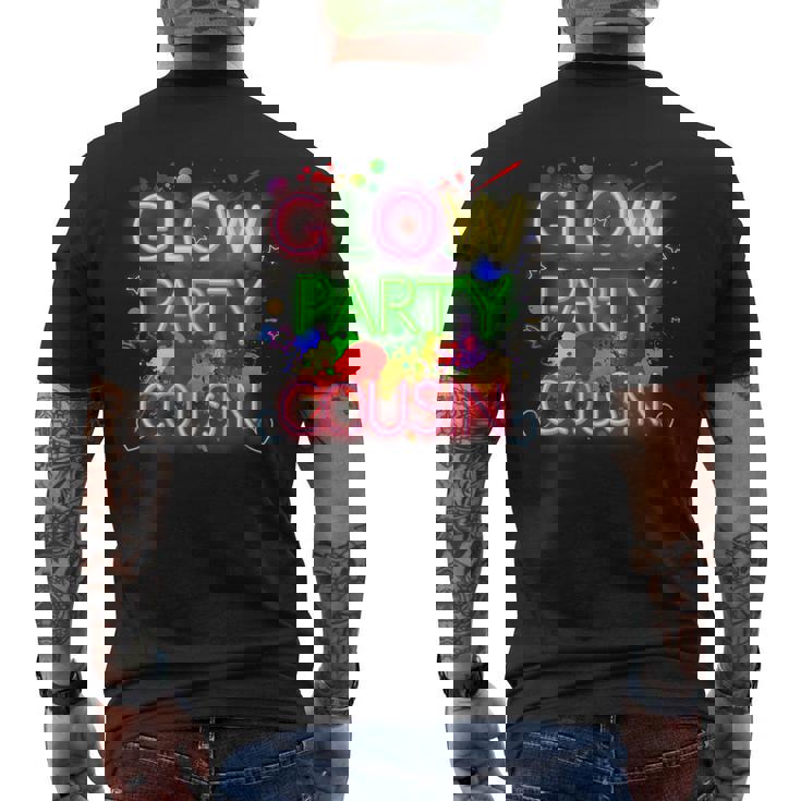 Glow Party Squad Cousin Paint Splatter Glow Party Matching Men's Back Print T-shirt
