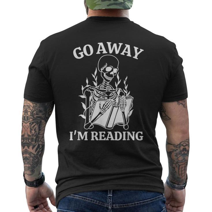 Go Away Im Reading Skeleton Book Mens Back Print T-shirt