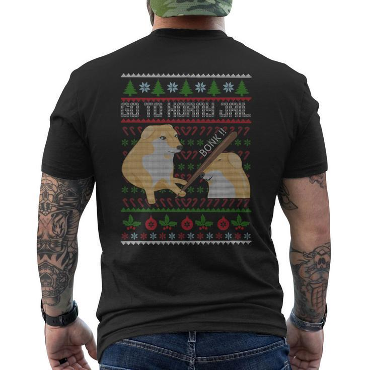 Go To Horny Jail Ugly Christmas Sweater Bonk Meme Men's T-shirt Back Print