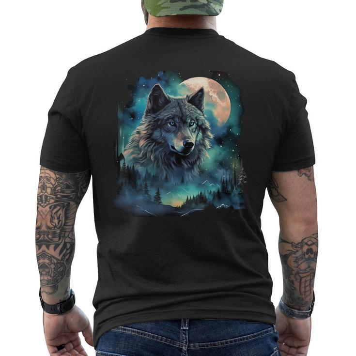 Grey Wolf Hunting Grounds Icy Moon Forest Galaxy Men's T-shirt Back Print