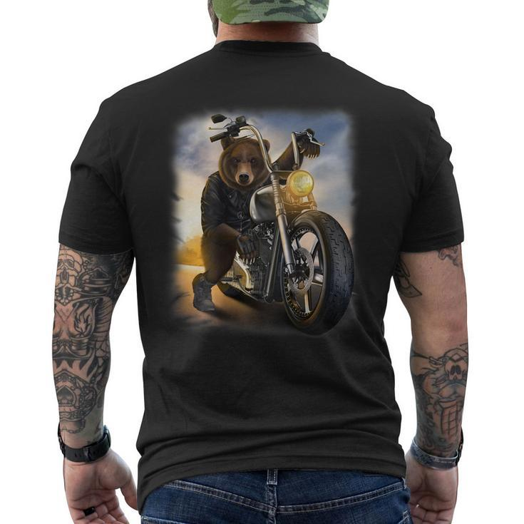 Grizzly Bear Riding Chopper Motorcycle Men's Back Print T-shirt
