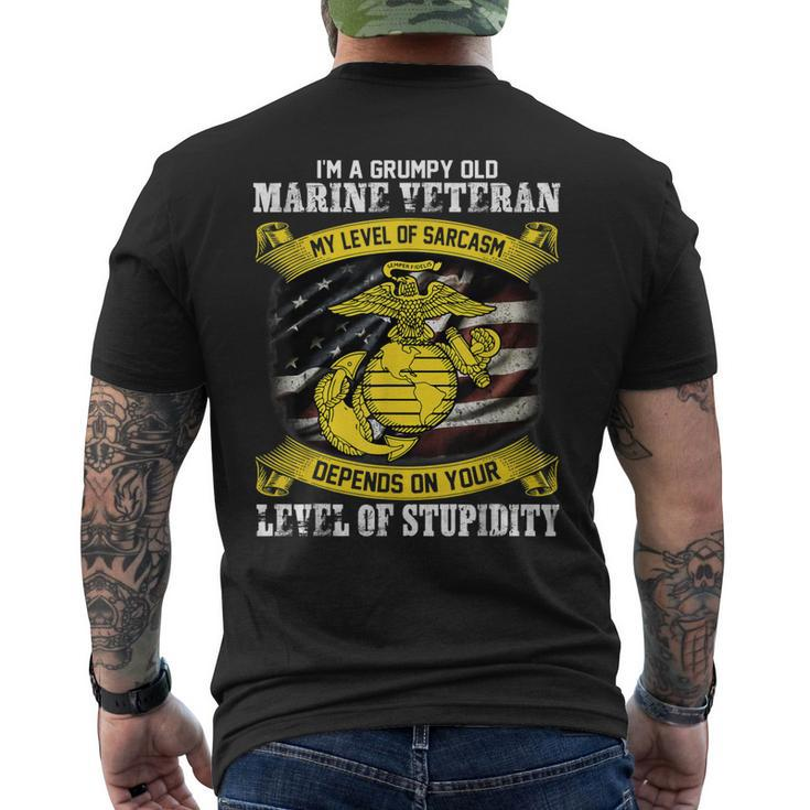 I Am A Grumpy Old Marine Veteran My Level Of Sarcasm Depends Men's Back Print T-shirt