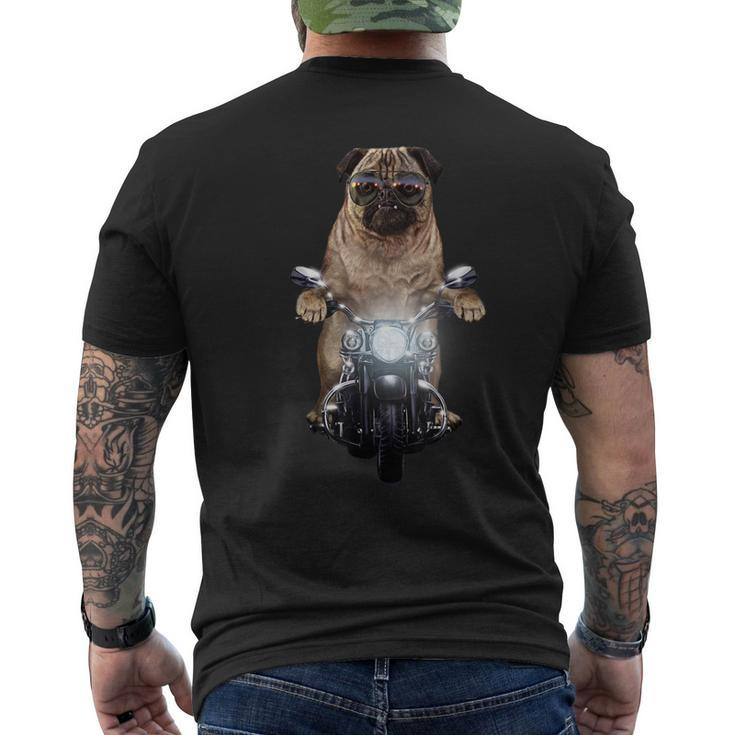 Grumpy Pug In Aviator Sunglass Riding Motorcycle Dog Men's Back Print T-shirt