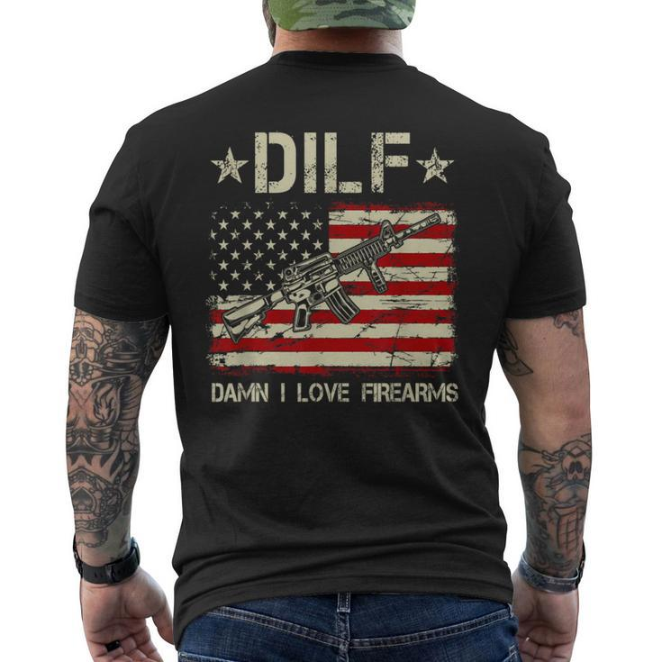 Gun American Flag Dilf Damn I Love Firearms Gift For Mens Mens Back Print T-shirt