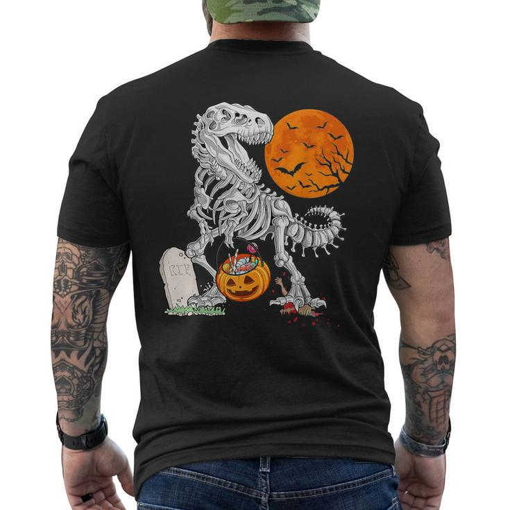 Halloween Dinosaur Skeleton T Rex Scary Pumpkin Moon Costume Men's T-shirt Back Print