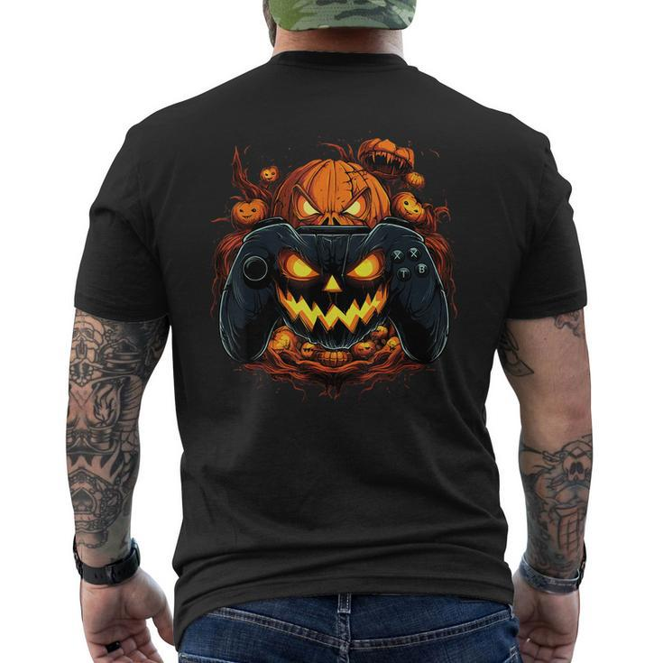 Halloween Gaming Jack O Lantern Pumpkin Face Controller Men's T-shirt Back Print