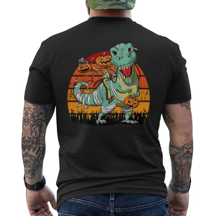 Halloween Pumpkin Riding Dinosaur T-Rex Skeleton Men's T-shirt Back Print