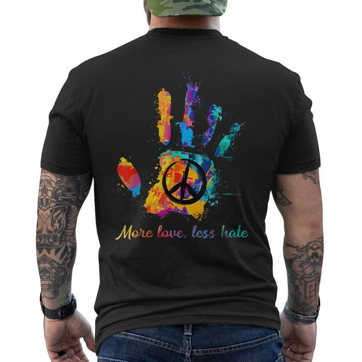 Hand Print Hippie Peace Sign More Love Less Hate  Mens Back Print T-shirt
