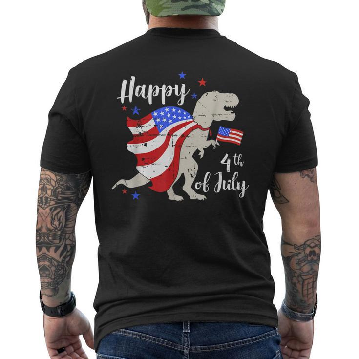 Happy 4Th Of July Independence Day With Trex Dinosaur Men's Back Print T-shirt