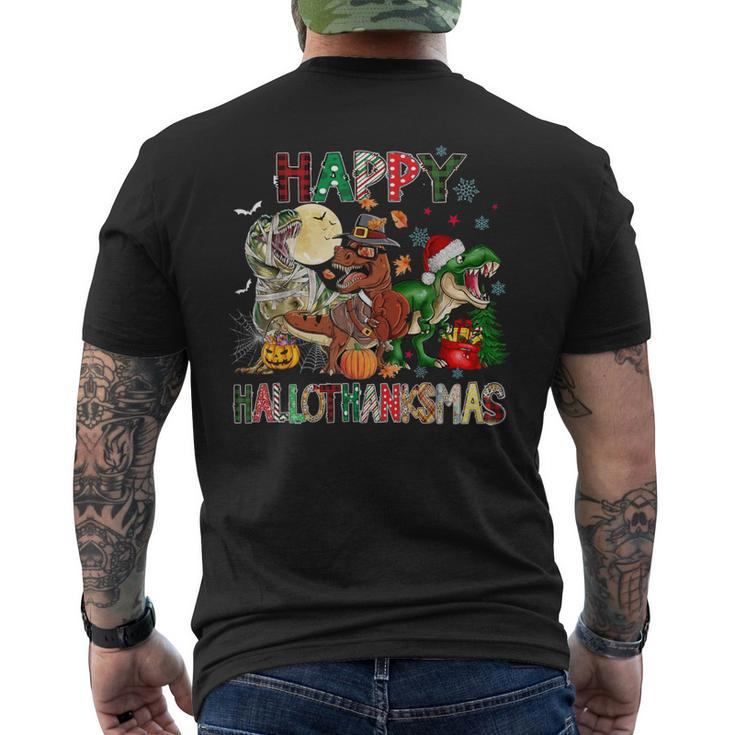 Happy Hallothanksmas Thanksgiving Dinosaur T-Rex Turkey Men's T-shirt Back Print