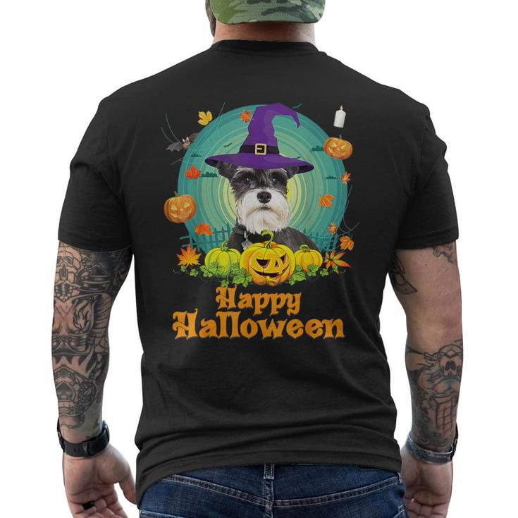 Happy Halloween Schnauzer Dog Pumpkin Witch Ghost Cute Scary Men's T-shirt Back Print