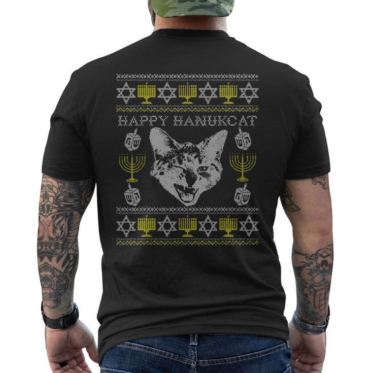 Happy Hanukcat Hannukah Jewish Cat Ugly Christmas Sweater Men's T-shirt Back Print