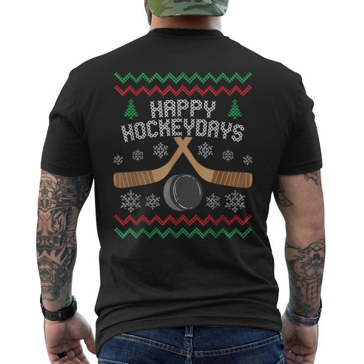 Happy Hockeyday Ice Hockey Boys Christmas Ugly Sweater Men's T-shirt Back Print