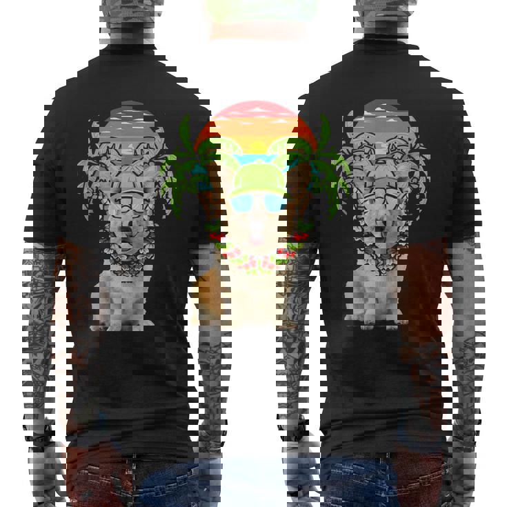 Hawaiian Corgi Dog Wearing Sunglasses Sunset On Beach Summer Mens Back Print T-shirt