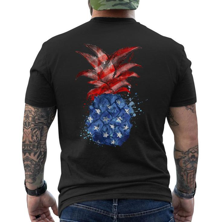 Hawaiian Pineapple American Flag 4Th Of July Patriotic  Mens Back Print T-shirt