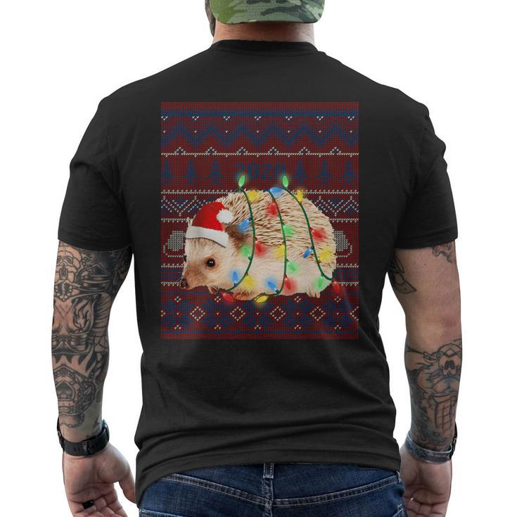 Hedgehog Christmas Lights Ugly Sweater Goat Lover Men's T-shirt Back Print