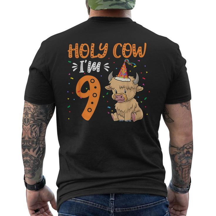 Holy Cow Im 9 Scottish Highland Cow Print 9Th Birthday Girl  Mens Back Print T-shirt