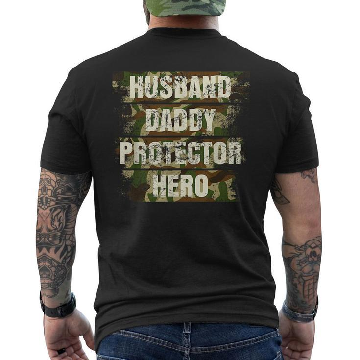 Husband Daddy Protector Hero Fathers Day For Dad Retro Camo Mens Back Print T-shirt