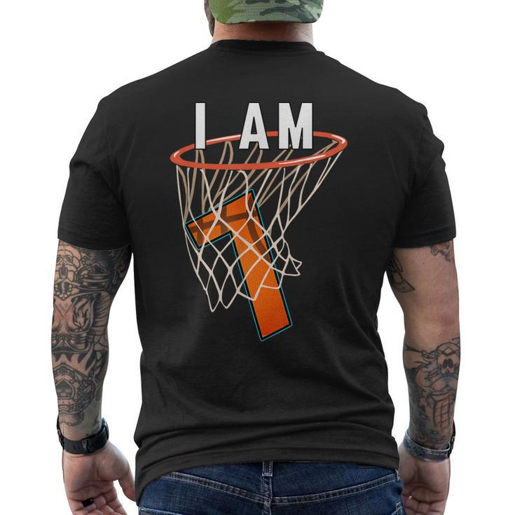 I Am 7 Basketball Themed 7Th Birthday Party Celebration  Mens Back Print T-shirt