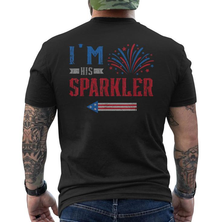 Im His Sparkler Fireworks Usa Flag Couples 4Th Of July Usa Funny Gifts Mens Back Print T-shirt