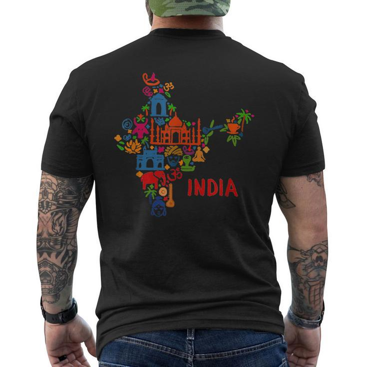 India Elephant Map Silhouette Taj Mahal Men's T-shirt Back Print