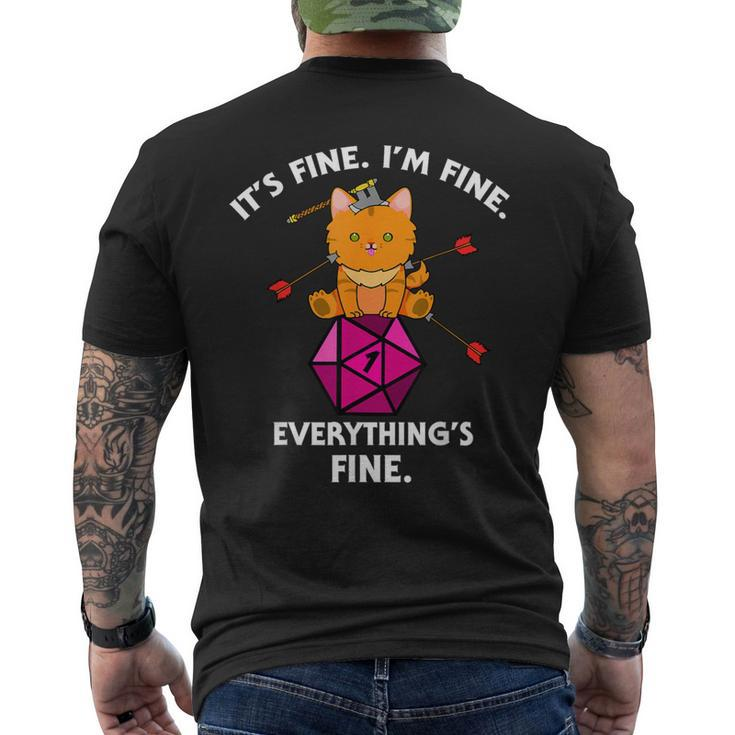 It's Fine Rpg Gamer Cat D20 Dice Fail Nerdy Geek Men's T-shirt Back Print