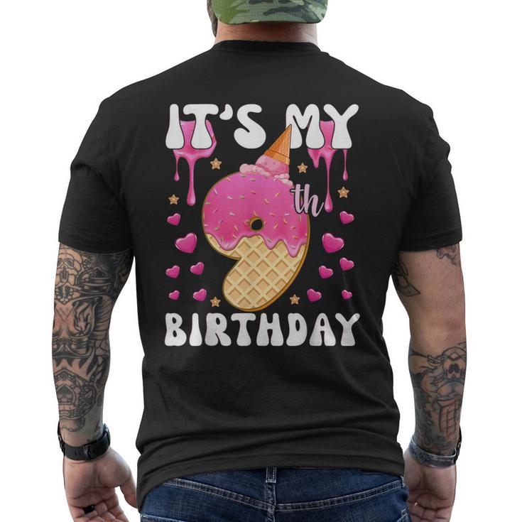 Its My 9Th Birthday Ice Cream Cone Happy 9 Years Old Girl  Mens Back Print T-shirt