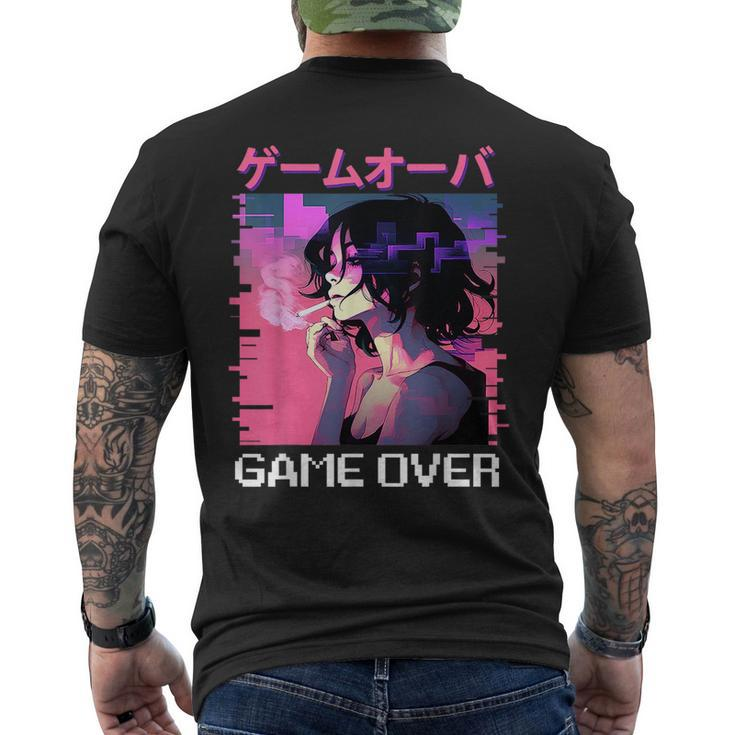 Japanese Vaporwave Sad Anime Girl Game Over Indie Aesthetic  Mens Back Print T-shirt