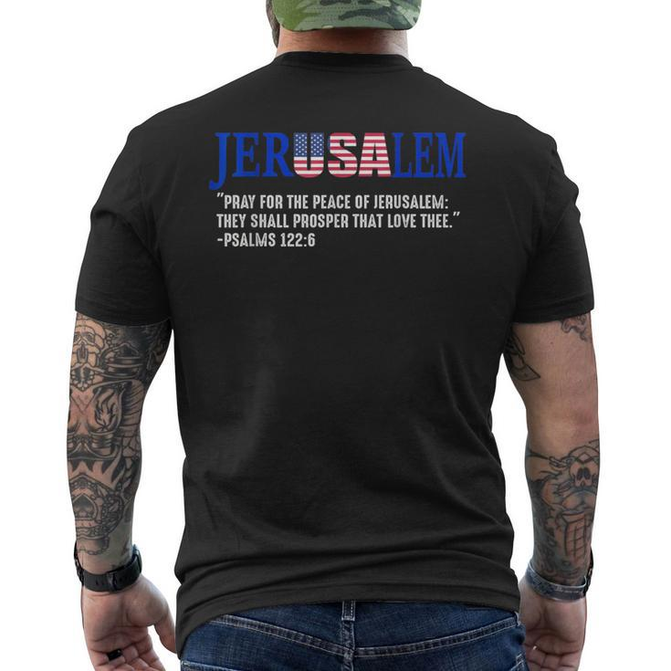 Jerusalem Pray For The Peace Of Jerusalem Us Israel Flag Men's T-shirt Back Print