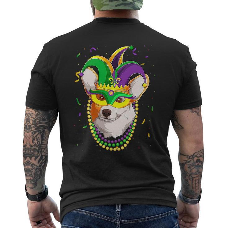 Jester Welsh Corgi Dog Mask Beads Fat Tuesday Parade Kids Mens Back Print T-shirt