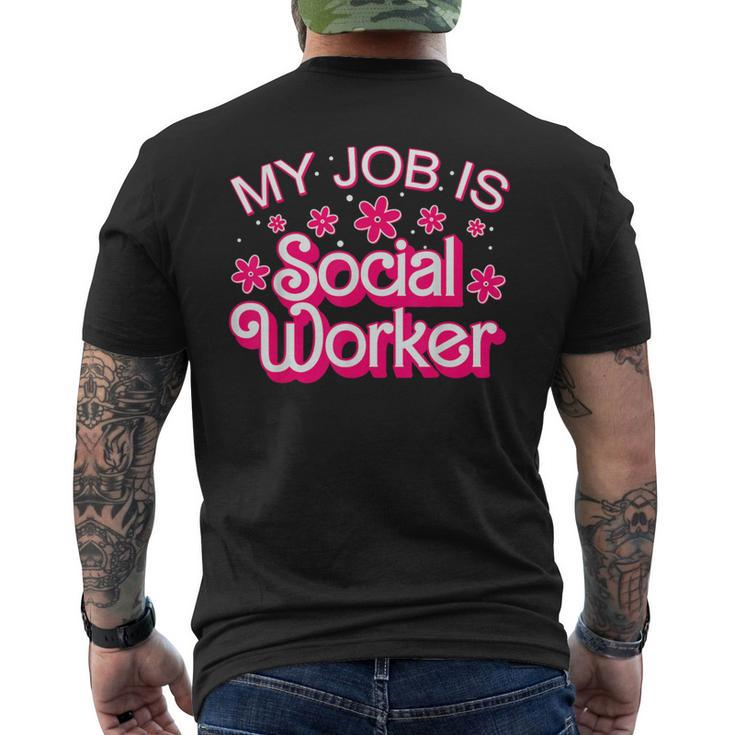 My Job Is Social Worker Pink Retro School Social Worker Men's T-shirt Back Print