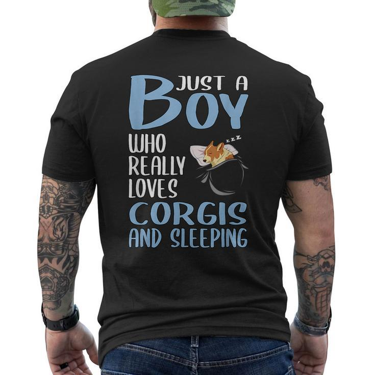 Just A Boy Who Really Loves Corgis And Sleeping  Mens Back Print T-shirt