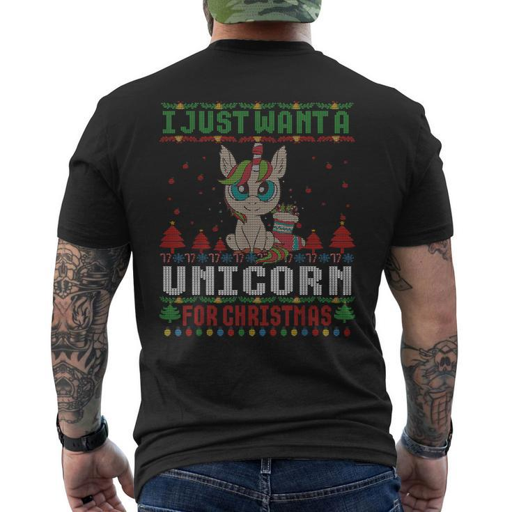 I Just Want A Unicorn For Ugly Christmas Sweater Xmas Men's T-shirt Back Print